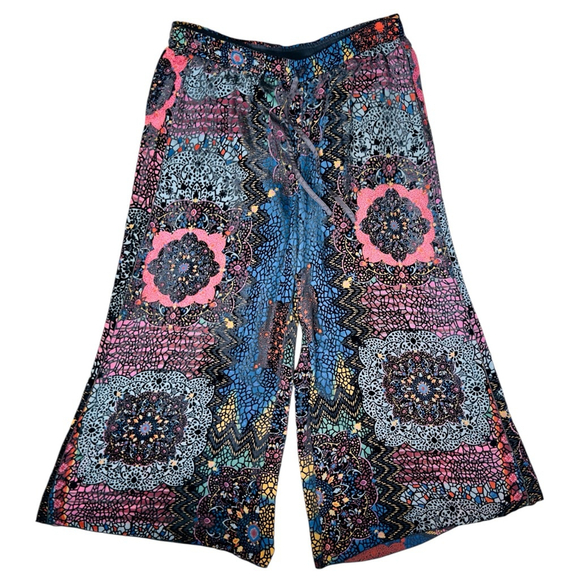 NWOT Johnny Was Axelle Burnout Velvet Silk Patchwork Wide Leg Pants Size XL - Picture 1 of 7
